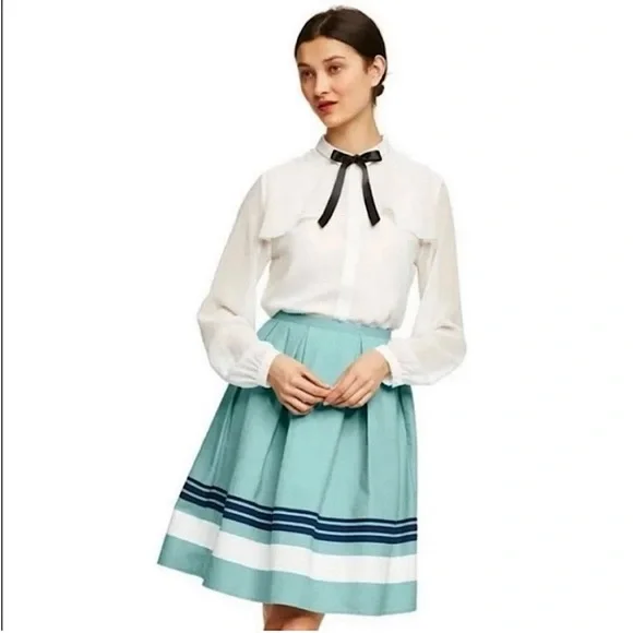 🍑 Jason Wu 10 Skirt Belize Blue Pleated Striped 20th Anniversary Retro Preppy - Picture 10 of 13